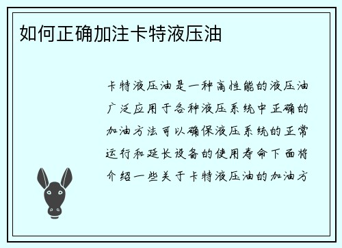 如何正确加注卡特液压油