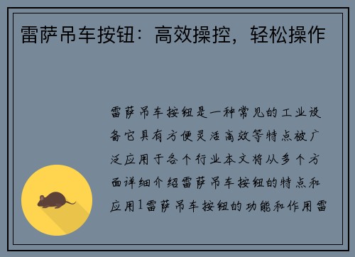 雷萨吊车按钮：高效操控，轻松操作